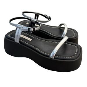 Maryam Platform Wedge Sandals Silver Straps Square Toe EU 40 US 10